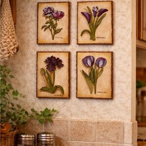 C. Winterle Olson purple Flower Wall Art Plaques 3D Resin Set Of 4 Decor